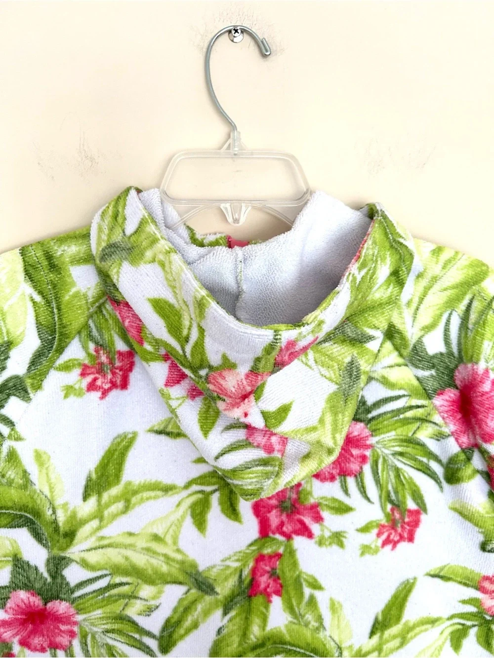 Tommy Bahama White Hooded Kids Cover-Up with Pink Floral & Green Leaf Print